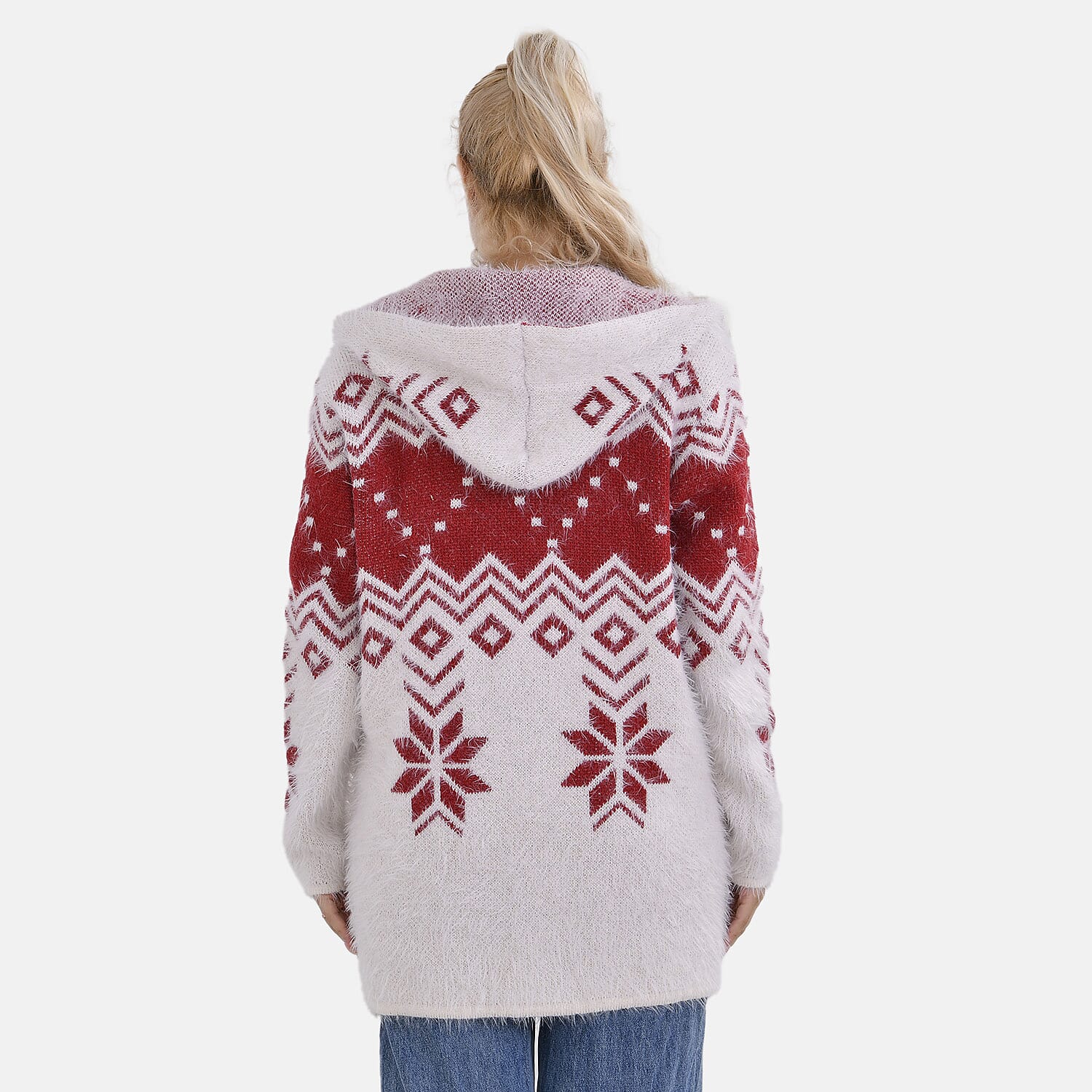 Tamsy Cozy Winter Coatigan with Hoodie (Size 8 to 20) - White & Red