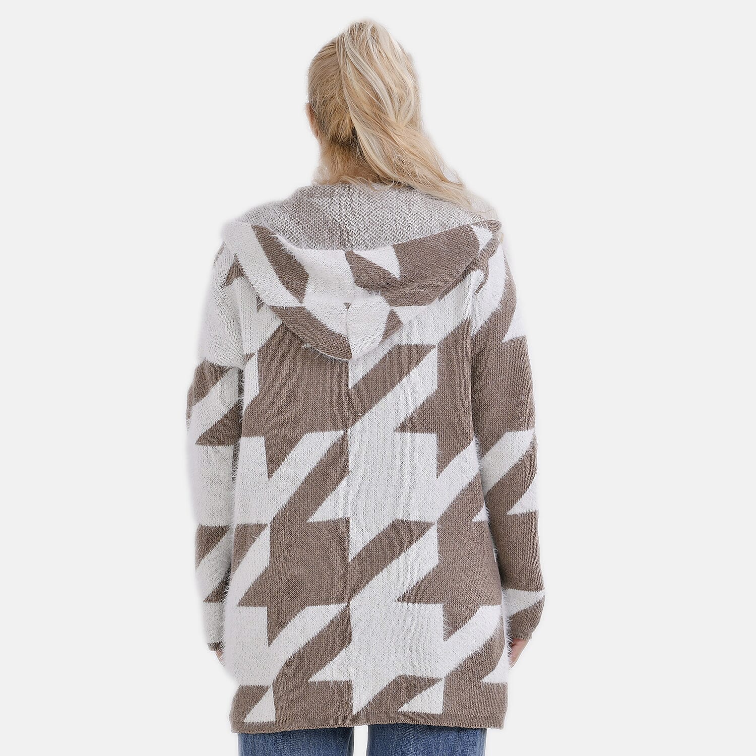 Tamsy Cozy Winter Coatigan with Hoodie (Size 8 to 20) - White & Maroon