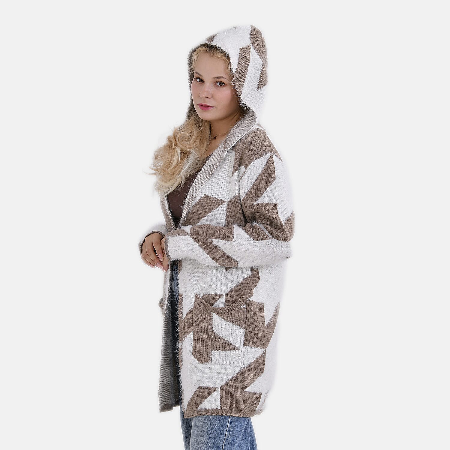 Tamsy Cozy Winter Coatigan with Hoodie (Size 8 to 20) - White & Maroon