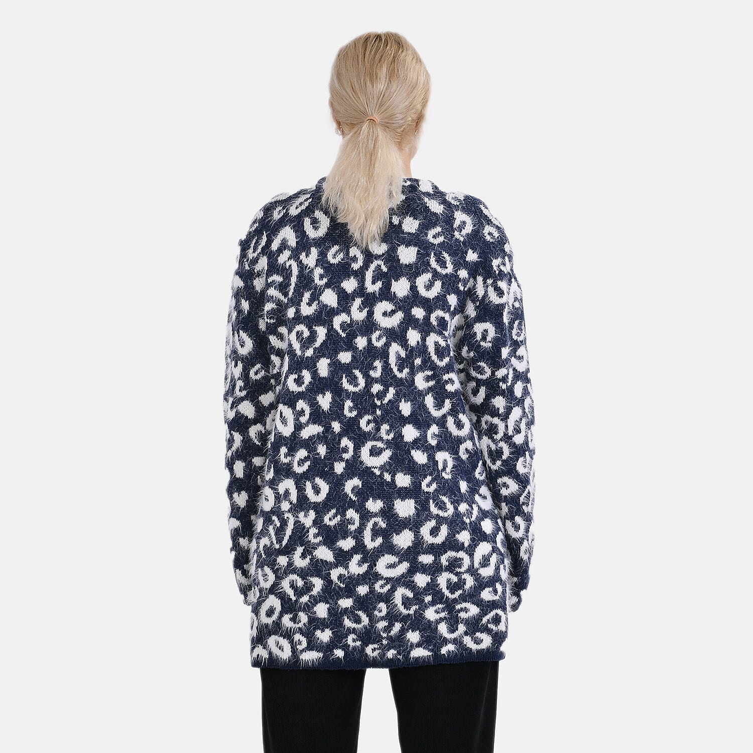 Tamsy Patterned Cardigan and Sweater-Jumper - White & Navy