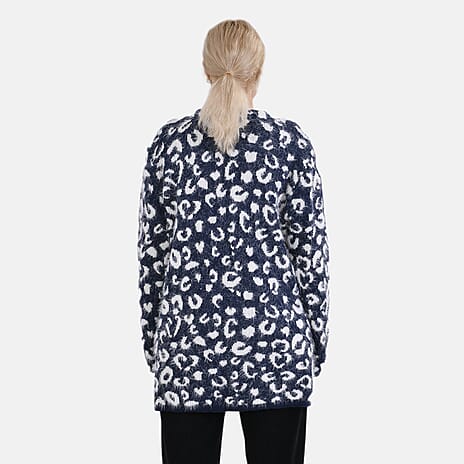 Tamsy Winter Coatigan with 2 Pockets (One Size, upto 18) - Navy - White