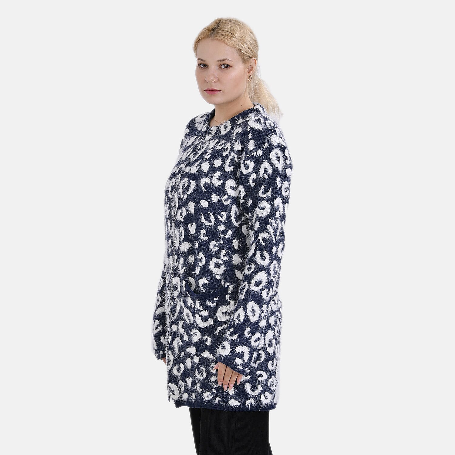 Tamsy Patterned Cardigan and Sweater-Jumper - White & Navy