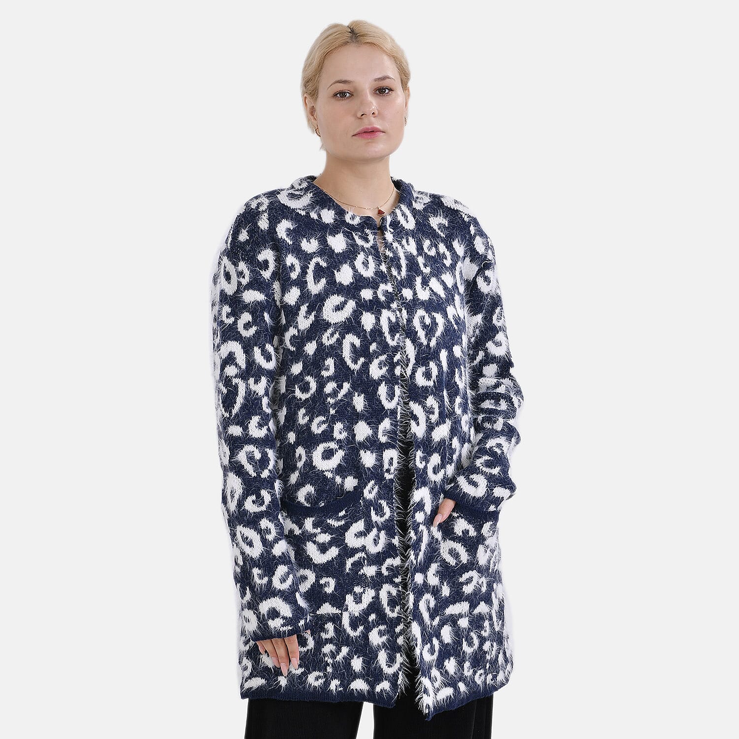 Tamsy Patterned Cardigan and Sweater-Jumper - White & Navy