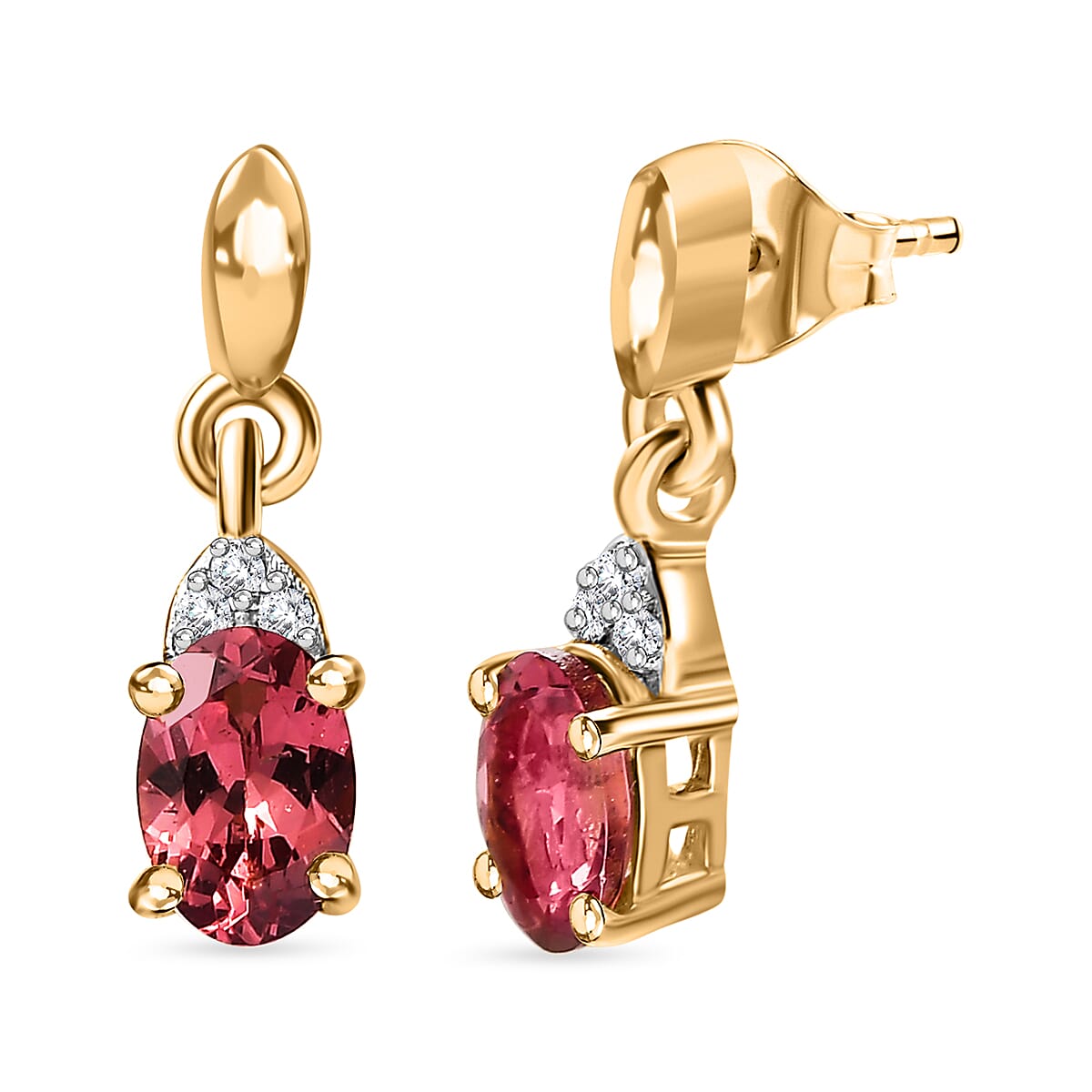 Tanzanian Blush Garnet & Natural Zircon Dangle Earrings in 18K Vermeil Yellow Gold Plated Sterling Silver 1.18 Ct.