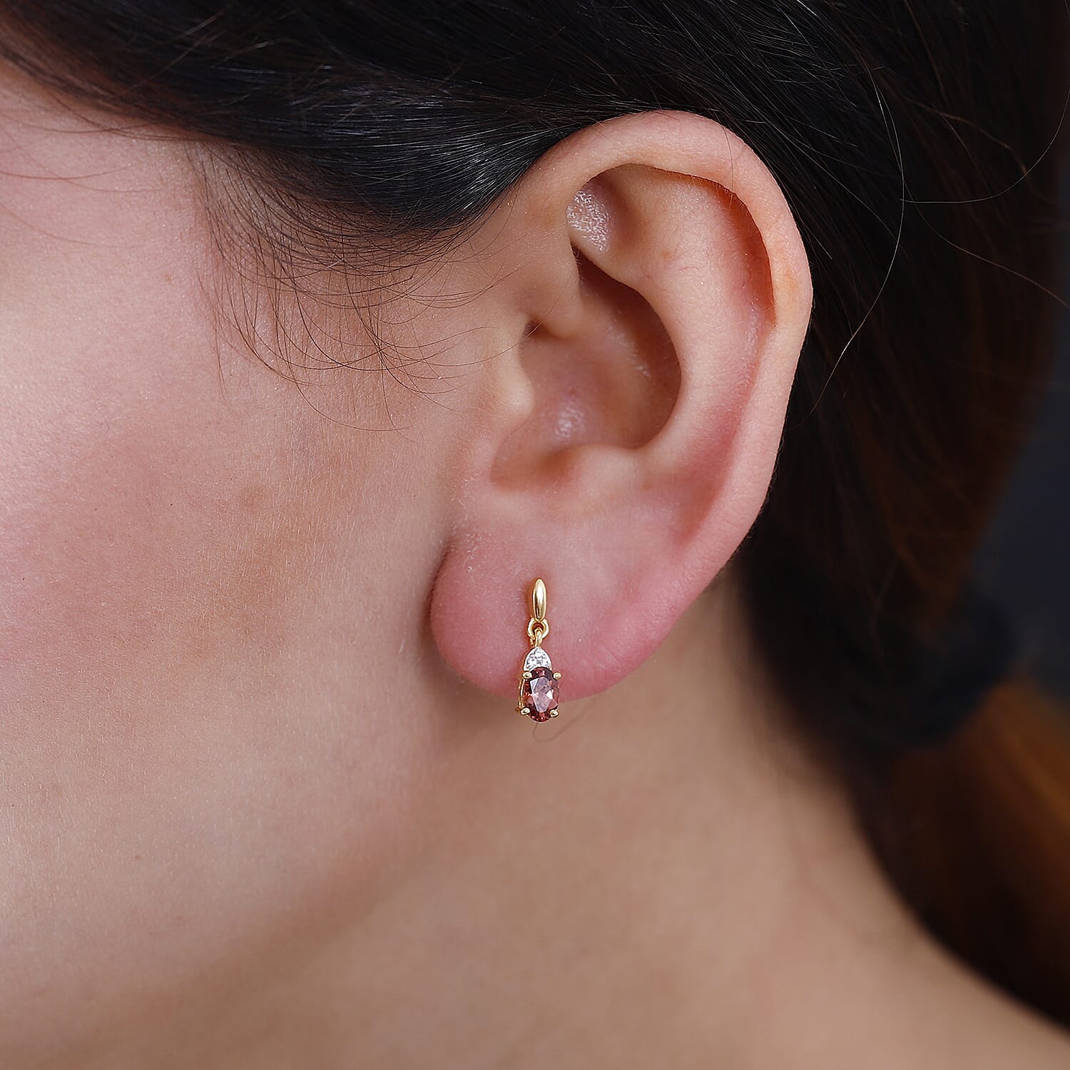 Tanzanian Blush Garnet & Natural Zircon Dangle Earrings in 18K Vermeil Yellow Gold Plated Sterling Silver 1.18 Ct.