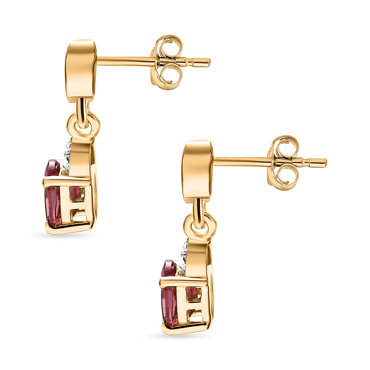 Tanzanian Blush Garnet & Natural Zircon Dangle Earrings in 18K Vermeil Yellow Gold Plated Sterling Silver 1.18 Ct.
