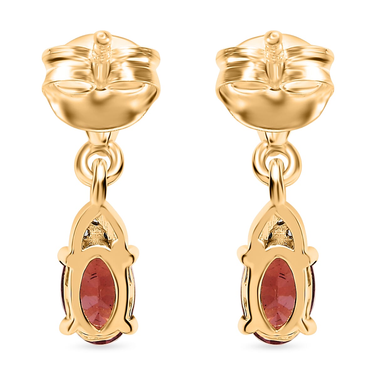 Tanzanian Blush Garnet & Natural Zircon Dangle Earrings in 18K Vermeil Yellow Gold Plated Sterling Silver 1.18 Ct.