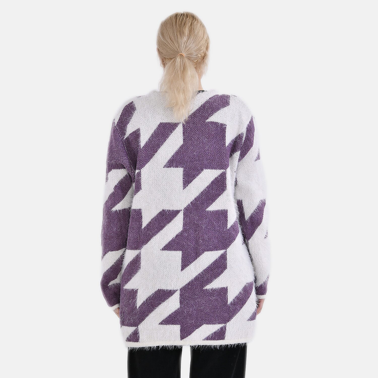 Tamsy Patterned Cardigan and Sweater-Jumper - Purple & White