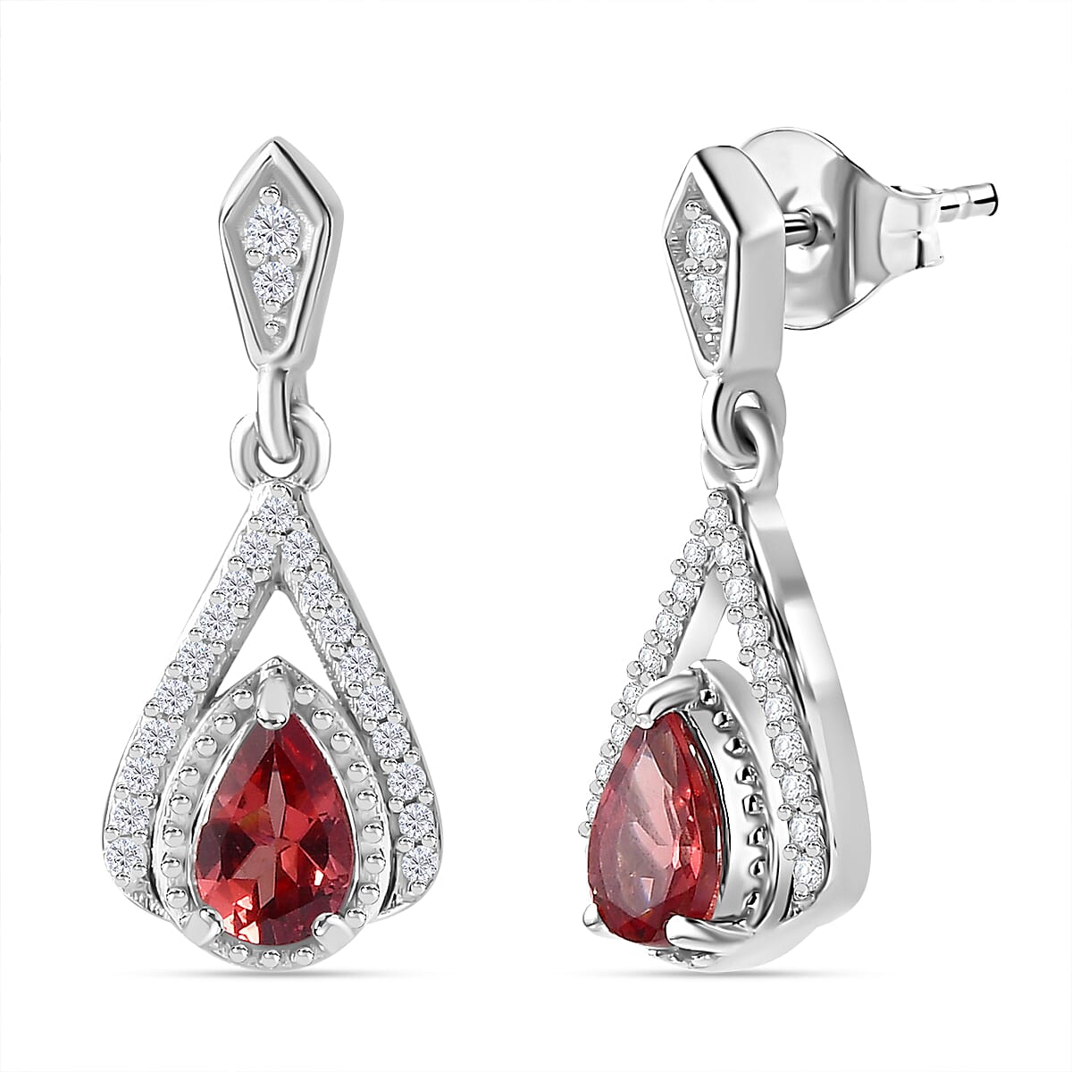 Tanzanian Blush Garnet & Natural Zircon Earrings in Rhodium Overlay Sterling Silver 1.19 Ct. Tanzanian Blush Garnet & Natural Zircon Earrings in Rhodium Overlay Sterling Silver 1.19 Ct.