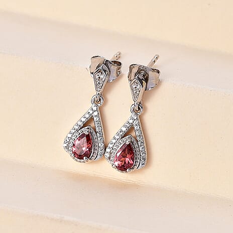 Tanzanian Blush Garnet & Natural Zircon Earrings in Rhodium Overlay Sterling Silver 1.19 Ct.