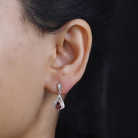 Tanzanian Blush Garnet & Natural Zircon Earrings in Rhodium Overlay Sterling Silver 1.19 Ct.