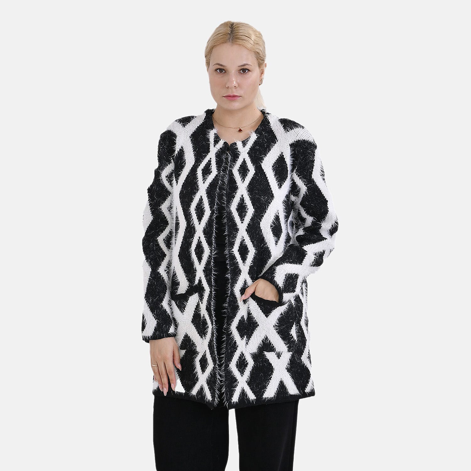 Tamsy Patterned Cardigan and Sweater-Jumper - White & Black