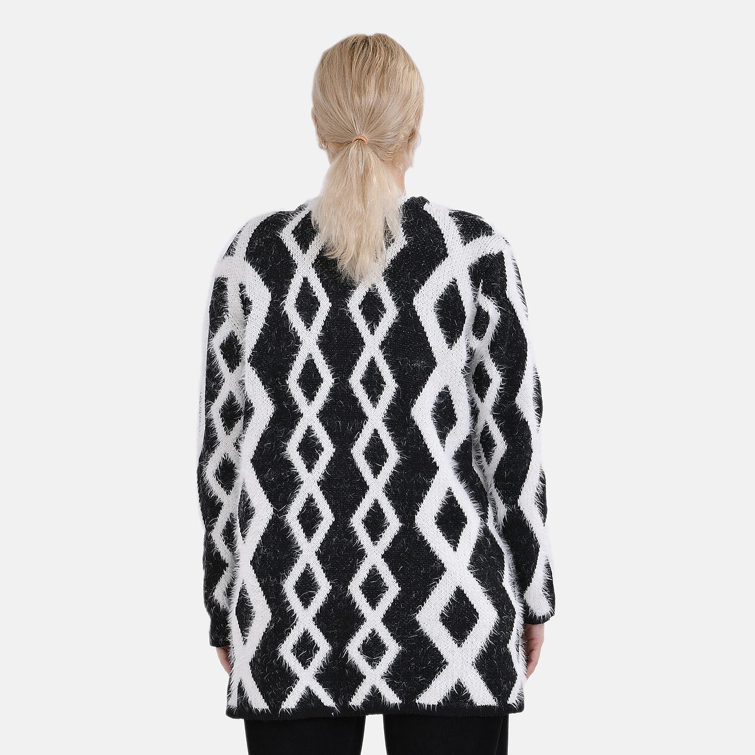 Tamsy Patterned Cardigan and Sweater-Jumper - White & Black