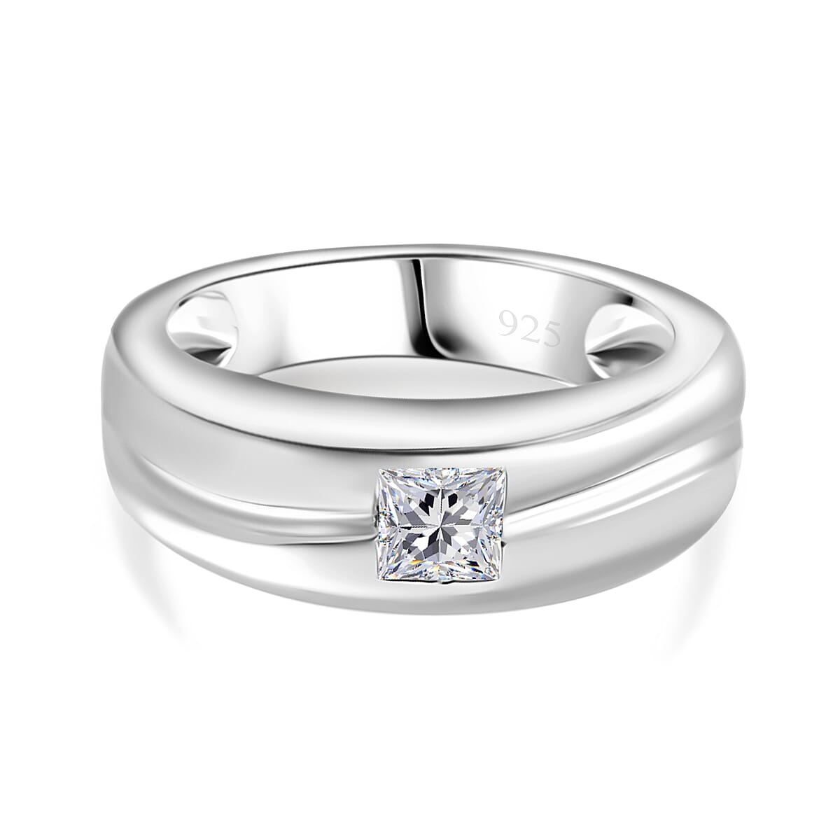Moissanite Solitaire Ring in Rhodium Overlay Sterling Silver 0.37 ct.