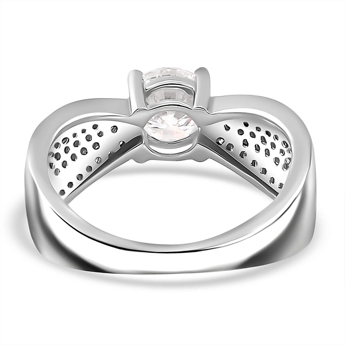 Designer Inspired - Moissanite Ring In platinum Overlay Sterling Silver 1.55 Cts