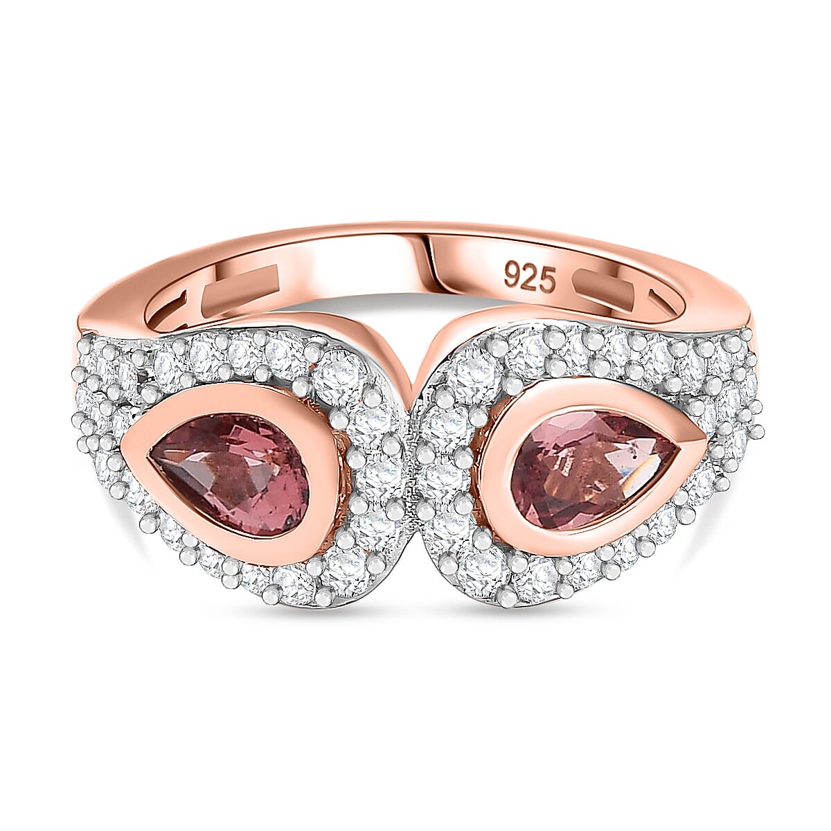 Tanzanian Blush Garnet & Natural Zircon Ring in 18K RG Vermeil Plated Sterling Silver 1.83 Ct Tanzanian Blush Garnet & Natural Zircon Ring in 18K RG Vermeil Plated Sterling Silver 1.83 Ct