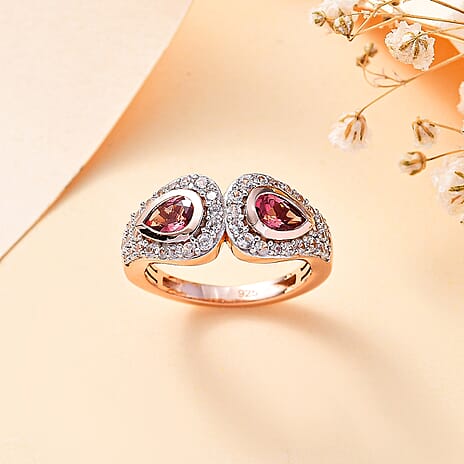 Tanzanian Blush Garnet & Natural Zircon Ring in 18K RG Vermeil Plated Sterling Silver 1.83 Ct