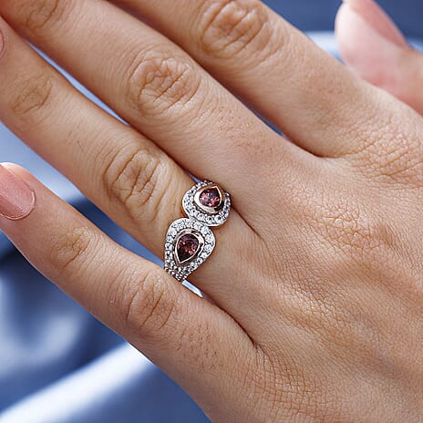 Tanzanian Blush Garnet & Natural Zircon Ring in 18K RG Vermeil Plated Sterling Silver 1.83 Ct