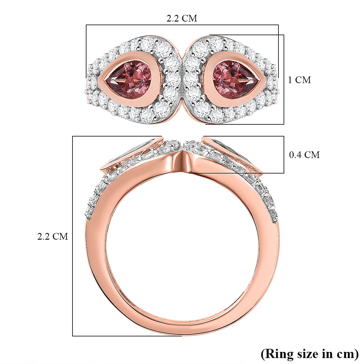 Tanzanian Blush Garnet & Natural Zircon Ring in 18K RG Vermeil Plated Sterling Silver 1.83 Ct Tanzanian Blush Garnet & Natural Zircon Ring in 18K RG Vermeil Plated Sterling Silver 1.83 Ct