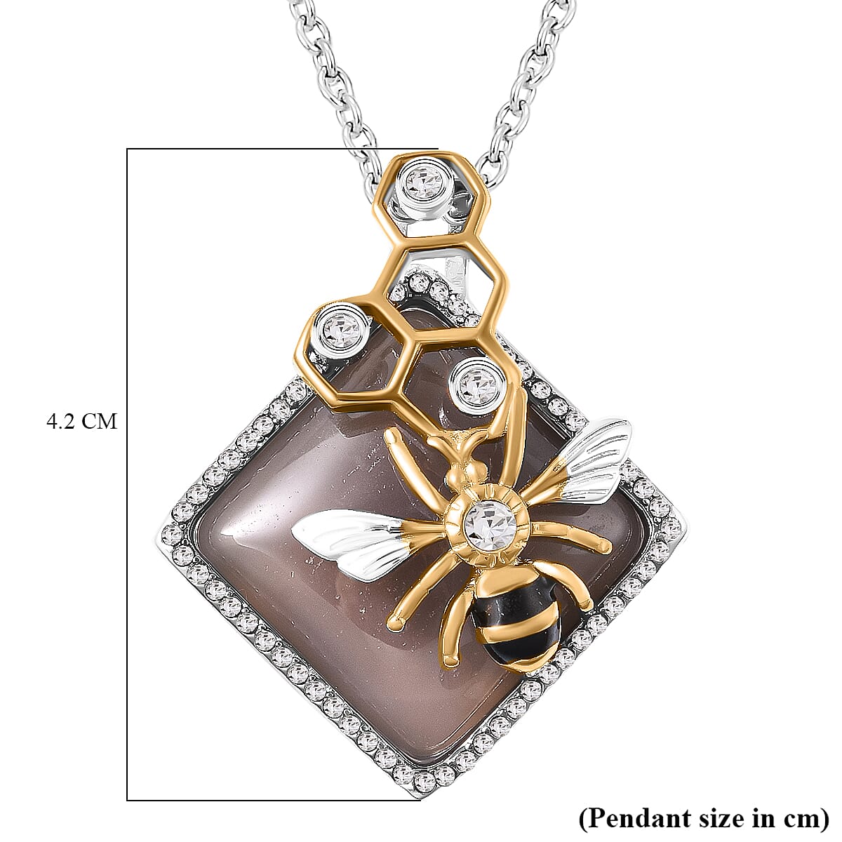 Grey Agate Honey Bee White Crystal Necklace (Size - 24-3 EXT) 30.00 Ct.