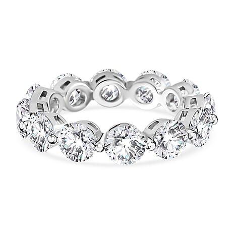 Moissanite Full Eternity Band Ring in Rhodium Overlay Sterling Silver 6.00 ct