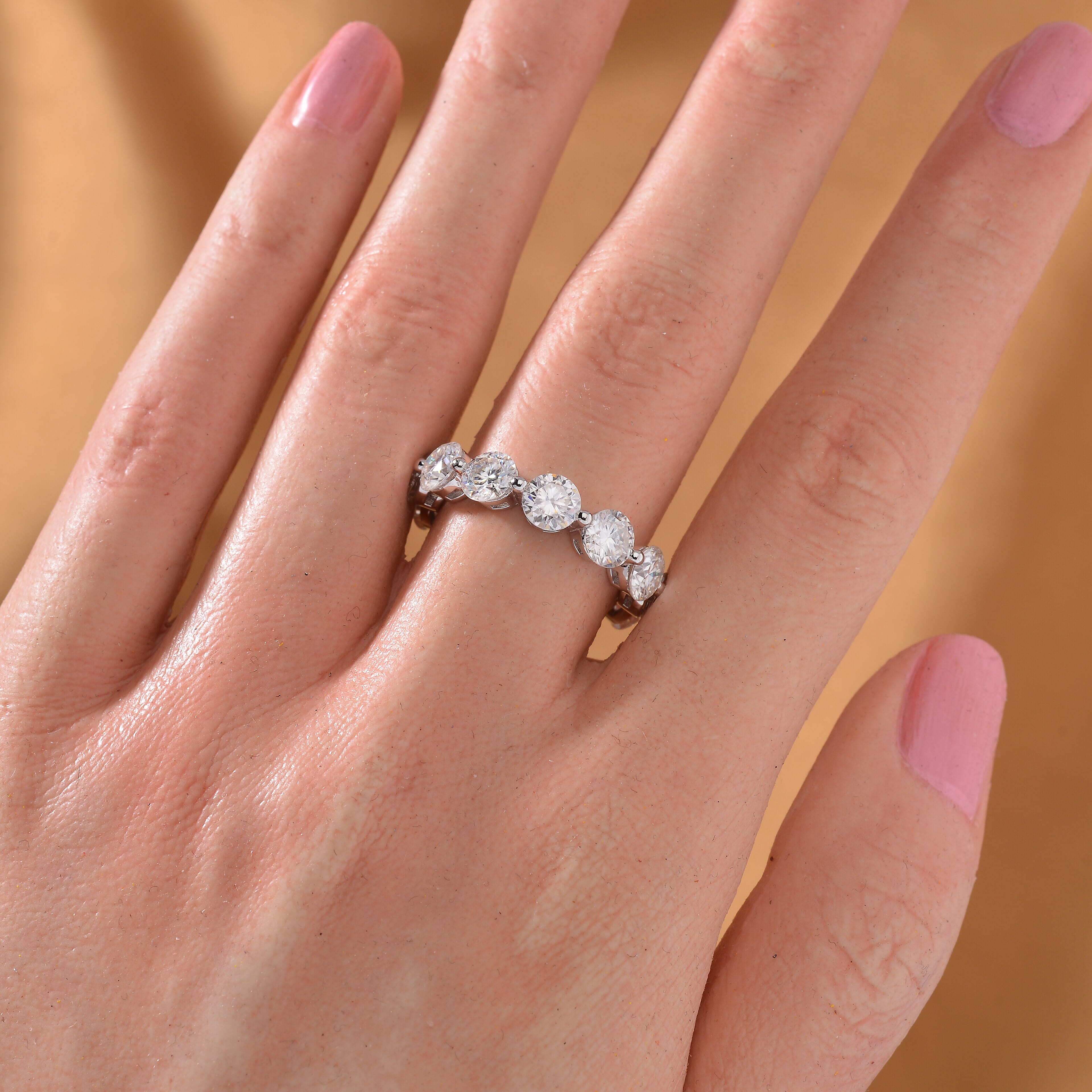 Moissanite Full Eternity Band Ring in Rhodium Overlay Sterling Silver 6.00 ct