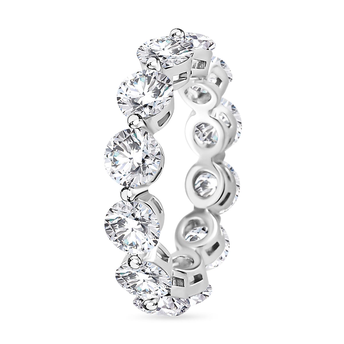 Moissanite Full Eternity Band Ring in Rhodium Overlay Sterling Silver 6.00 ct