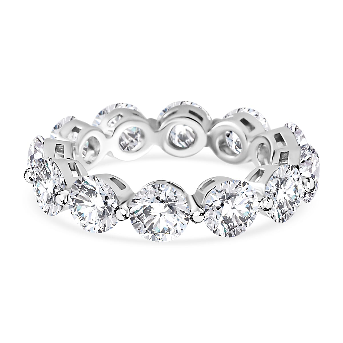Moissanite Full Eternity Band Ring in Rhodium Overlay Sterling Silver 6.00 ct