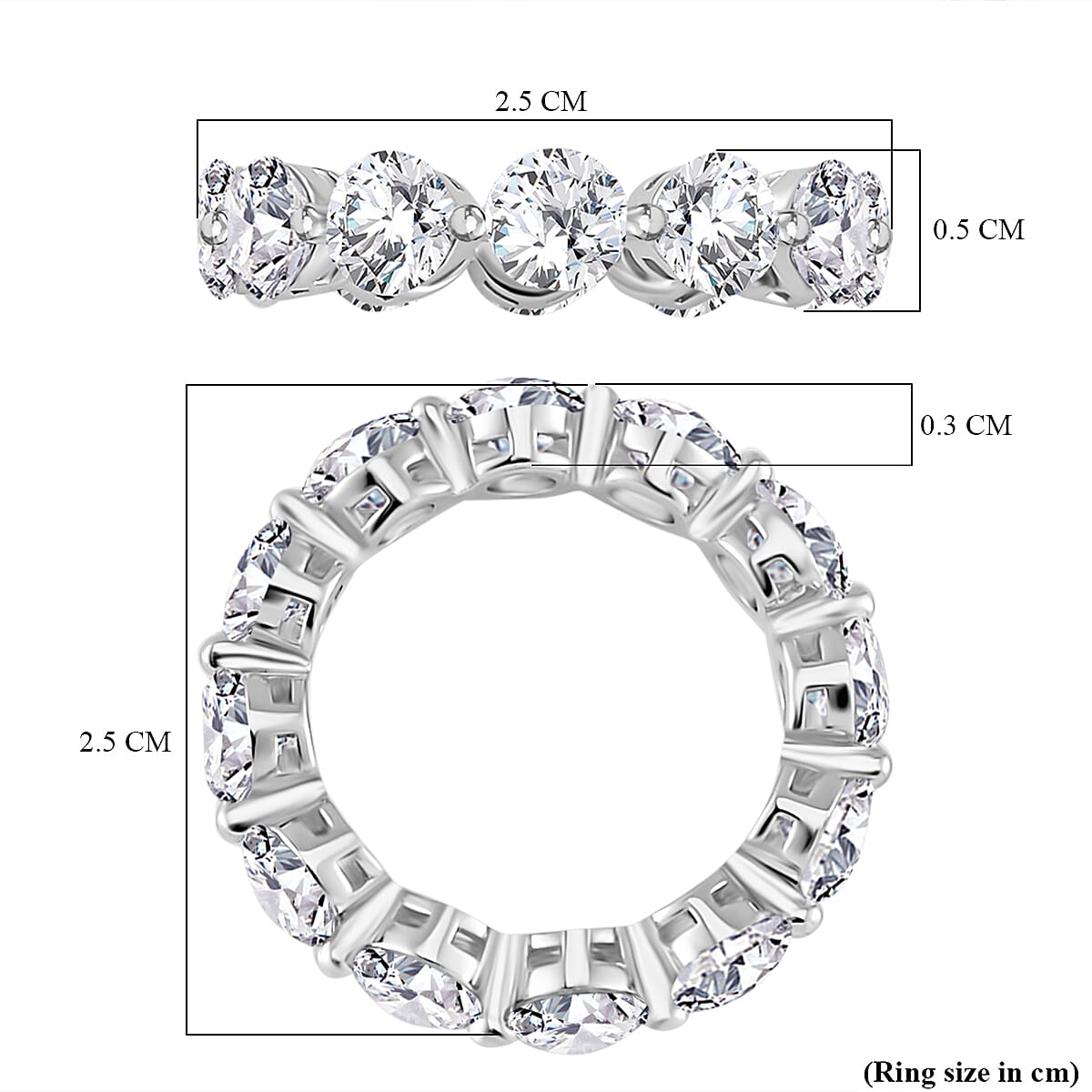 Moissanite Full Eternity Band Ring in Rhodium Overlay Sterling Silver 6.00 ct