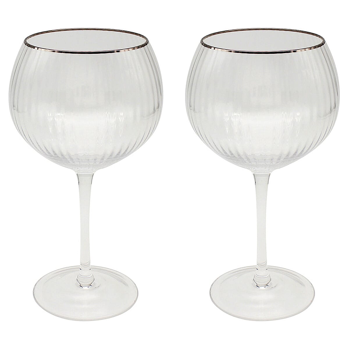 Lesser and Pavey Set of 2 Silver Rim Deco Gin Glass (Size 19x12x12 cm) - Clear