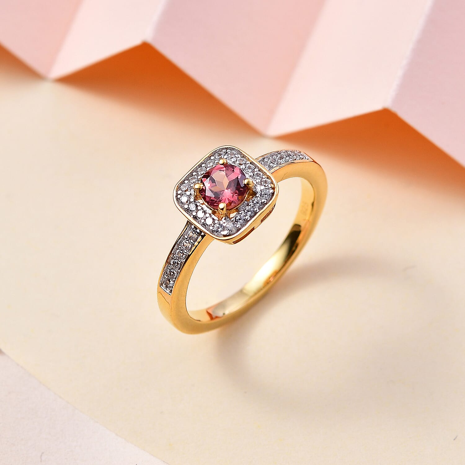Tanzanian Blush Garnet & Natural Zircon Ring in 18K YG Vermeil Plated Sterling Silver