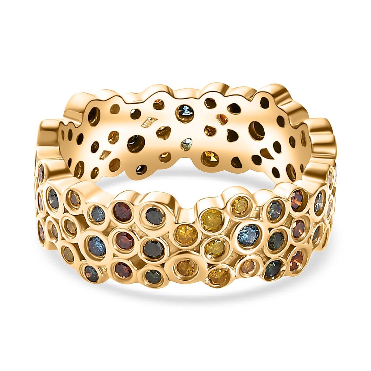 JCK Vegas Closeout - Multi Colour Diamond Band Ring in 18K Vermeil Yellow Gold Plated Sterling Silver 1.00 Ct. JCK Vegas Closeout - Multi Colour Diamond Band Ring in 18K Vermeil Yellow Gold Plated Sterling Silver 1.00 Ct.