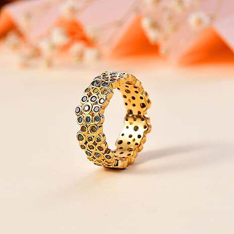 JCK Vegas Closeout - Multi Colour Diamond Band Ring in 18K YG Vermeil Plated Sterling Silver 1.00 Ct
