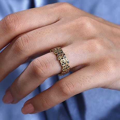 JCK Vegas Closeout - Multi Colour Diamond Band Ring in 18K YG Vermeil Plated Sterling Silver 1.00 Ct