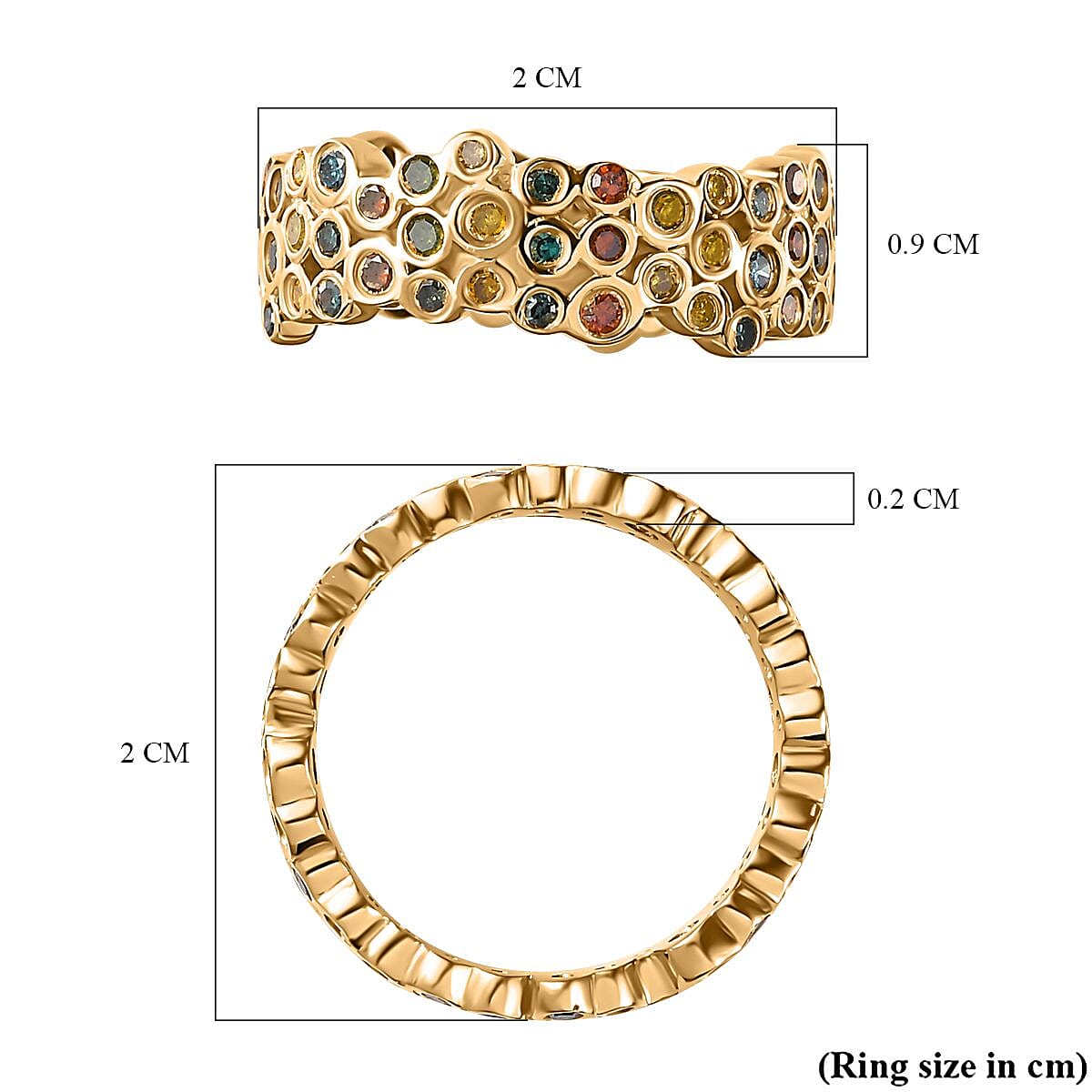 JCK Vegas Closeout - Multi Colour Diamond Band Ring in 18K Vermeil Yellow Gold Plated Sterling Silver 1.00 Ct. JCK Vegas Closeout - Multi Colour Diamond Band Ring in 18K Vermeil Yellow Gold Plated Sterling Silver 1.00 Ct.
