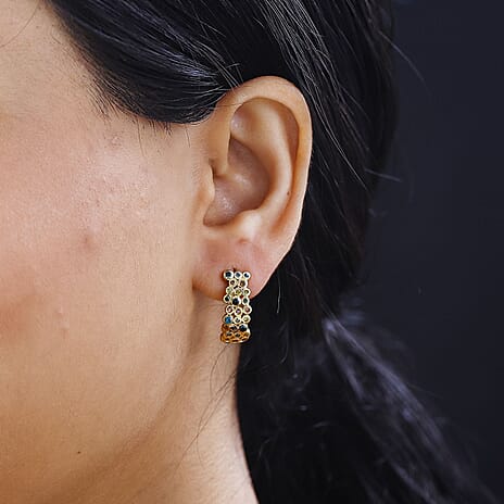 JCK Vegas Closeout - Multi Colour Diamond Half Hoop Earrings in 18K YG Vermeil Plated Sterling Silver 1.01 Ct