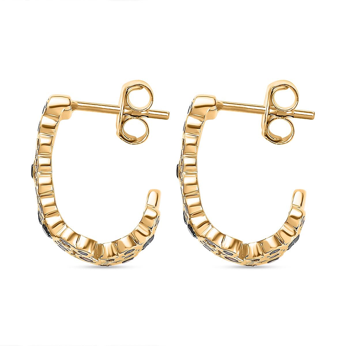 JCK Vegas Closeout - Multi Colour Diamond Half Hoop Earrings in 18K YG Vermeil Plated Sterling Silver 1.01 Ct