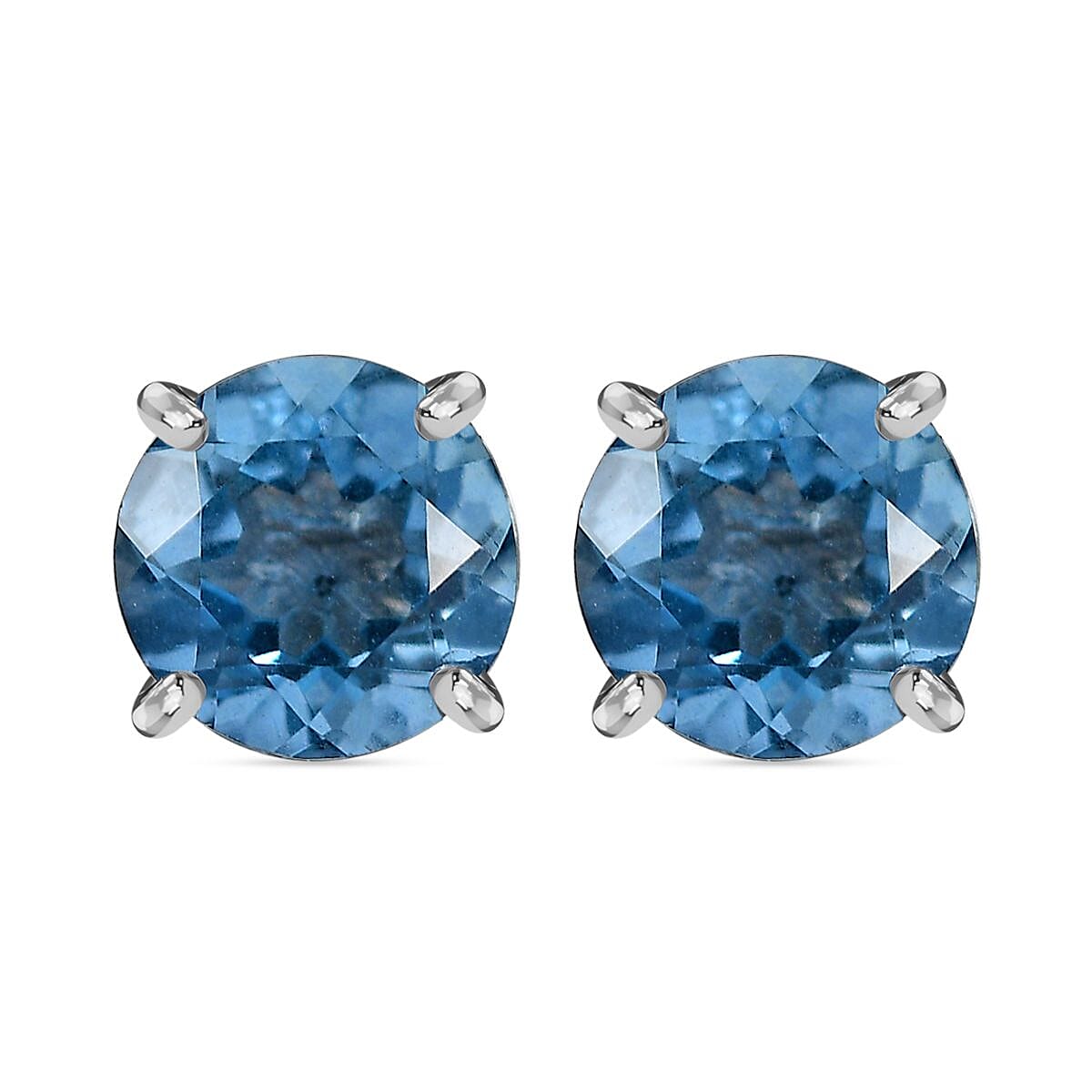 Belgian Teal Fluorite  Solitaire Stud Push Post Earring in Rhodium Overlay Sterling Silver 5.072 Ct.