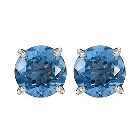 Belgian Teal Fluorite  Solitaire Stud Push Post Earring in Rhodium Overlay Sterling Silver 5.07 Ct.