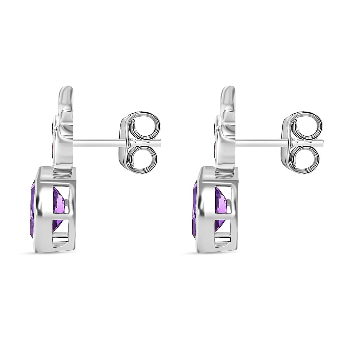 Moroccan Amethyst, Red Garnet, Natural Chrome Diopside Earrings in Rhodium Overlay Sterling Silver 3.34 Ct. Moroccan Amethyst, Red Garnet, Natural Chrome Diopside Earrings in Rhodium Overlay Sterling Silver 3.34 Ct.