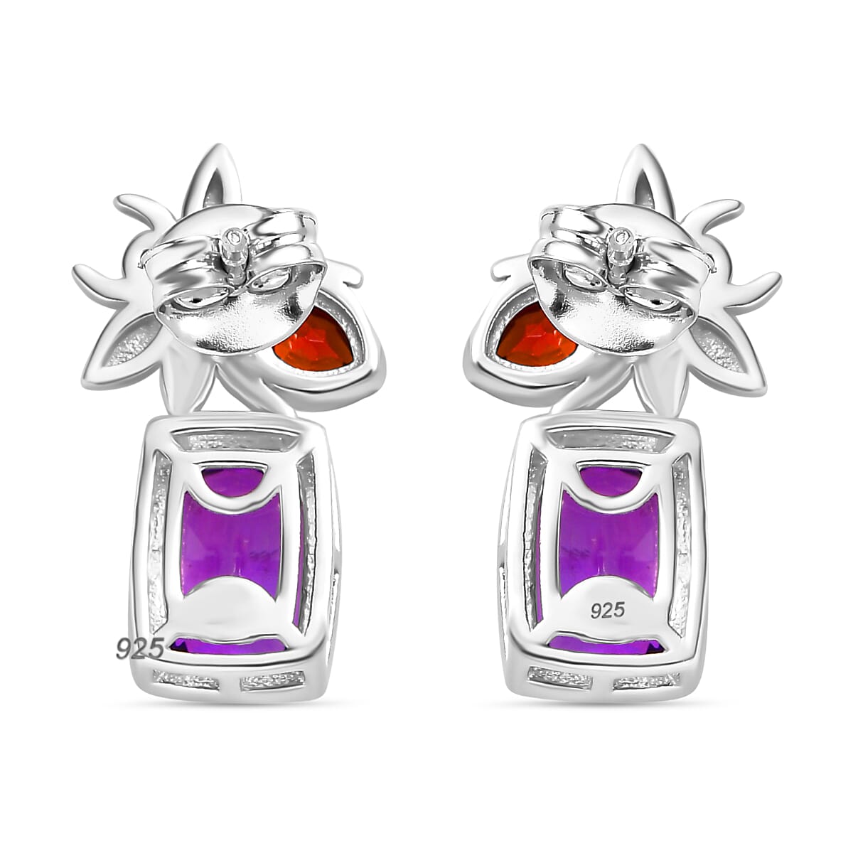 Moroccan Amethyst, Red Garnet, Natural Chrome Diopside Earrings in Rhodium Overlay Sterling Silver 3.34 Ct. Moroccan Amethyst, Red Garnet, Natural Chrome Diopside Earrings in Rhodium Overlay Sterling Silver 3.34 Ct.