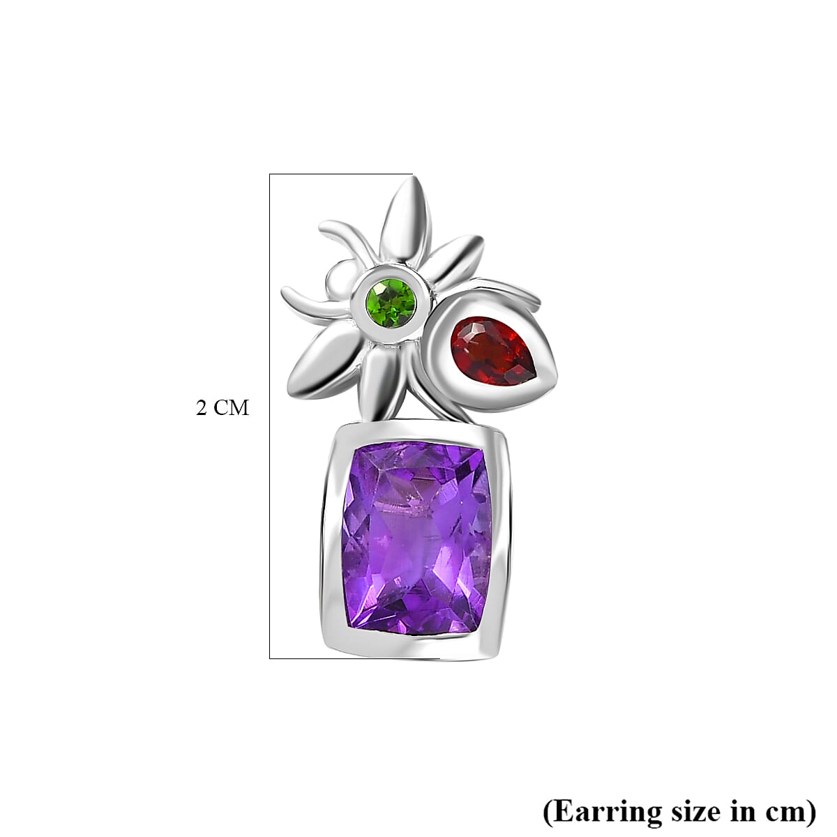 Moroccan Amethyst, Red Garnet, Natural Chrome Diopside Earrings in Rhodium Overlay Sterling Silver 3.34 Ct. Moroccan Amethyst, Red Garnet, Natural Chrome Diopside Earrings in Rhodium Overlay Sterling Silver 3.34 Ct.