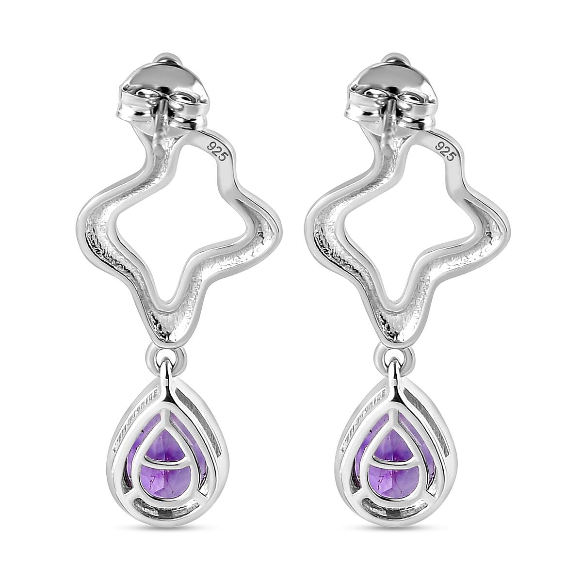 Moroccan Amethyst Solitaire Dangle Earrings in Rhodium Overlay Sterling Silver 3.03 Ct.