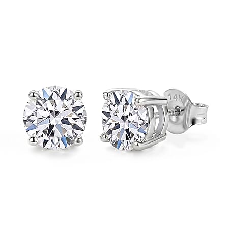LUXURIANT 2. Ct. Lab Grown Diamond Solitaire Stud Earrings in 14K White Gold SGL Certified (VS / G-H) .