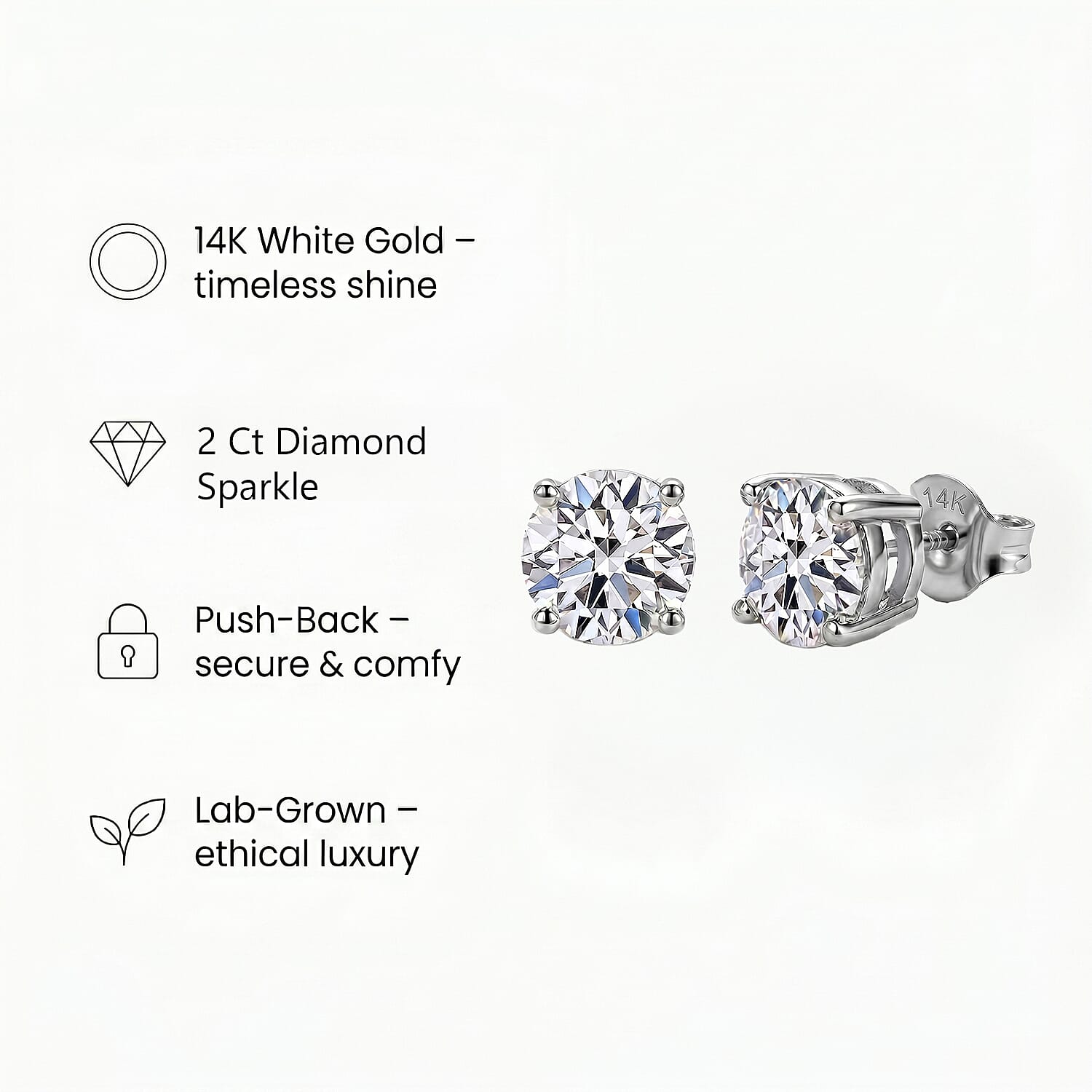 Luxuriant 14K White Gold SGL Certified (VS-GH) Lab Grown Diamond Push Post Earring 2.00 Ct.