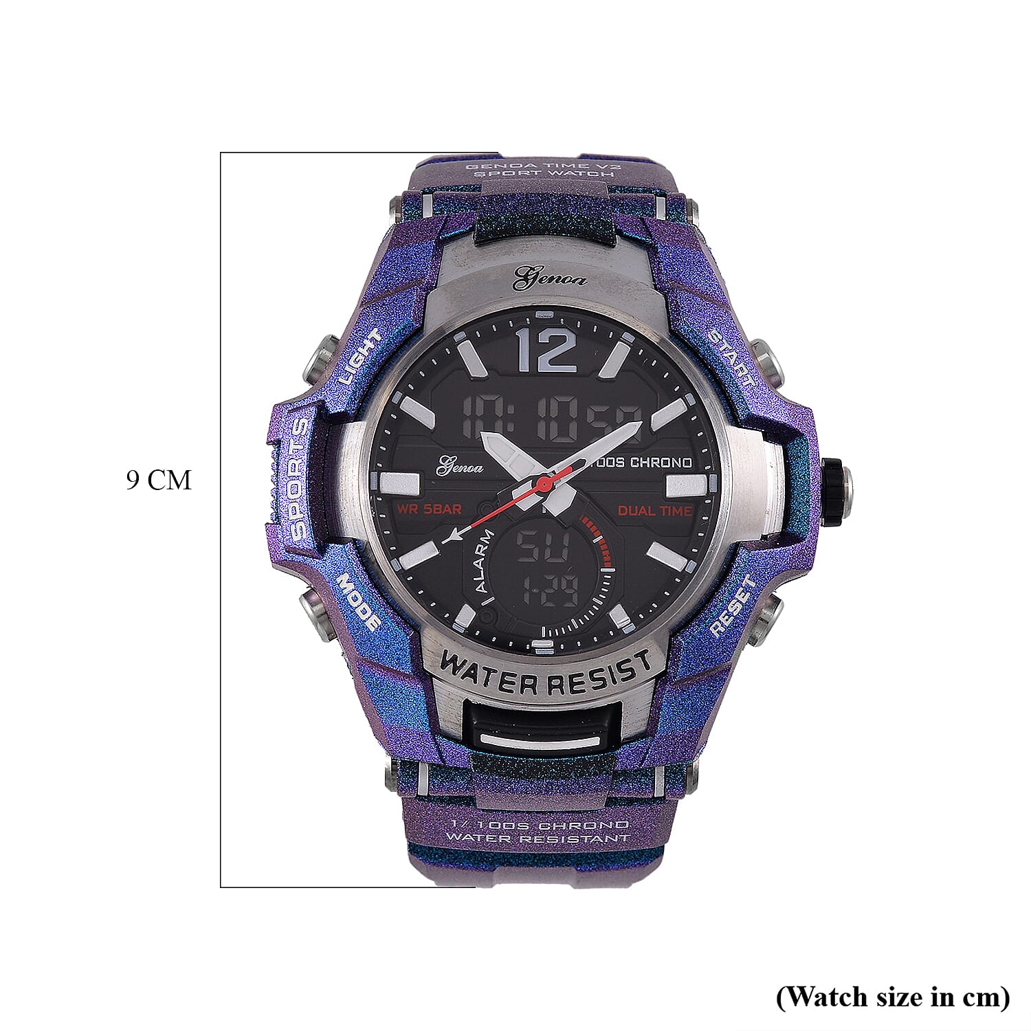 GENOA TIME V2 PC21S-Japanese & Electronic Movt. 5ATM Water Resistant Black Multifunctional Literal with LED Mens Watch with Blue Strap & Stainless Steel Buckle GENOA TIME V2 PC21S-Japanese & Electronic Movt. 5ATM Water Resistant Black Multifunctional Literal with LED Mens Watch with Blue Strap & Stainless Steel Buckle