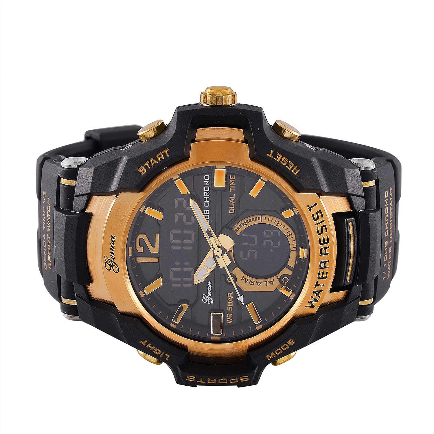 GENOA TIME V2 PC21S-Japanese & Electronic Movt. 5ATM Water Resistant Black Multifunctional Literal with LED Mens Watch with Black Strap & Stainless Steel Buckle GENOA TIME V2 PC21S-Japanese & Electronic Movt. 5ATM Water Resistant Black Multifunctional Literal with LED Mens Watch with Black Strap & Stainless Steel Buckle