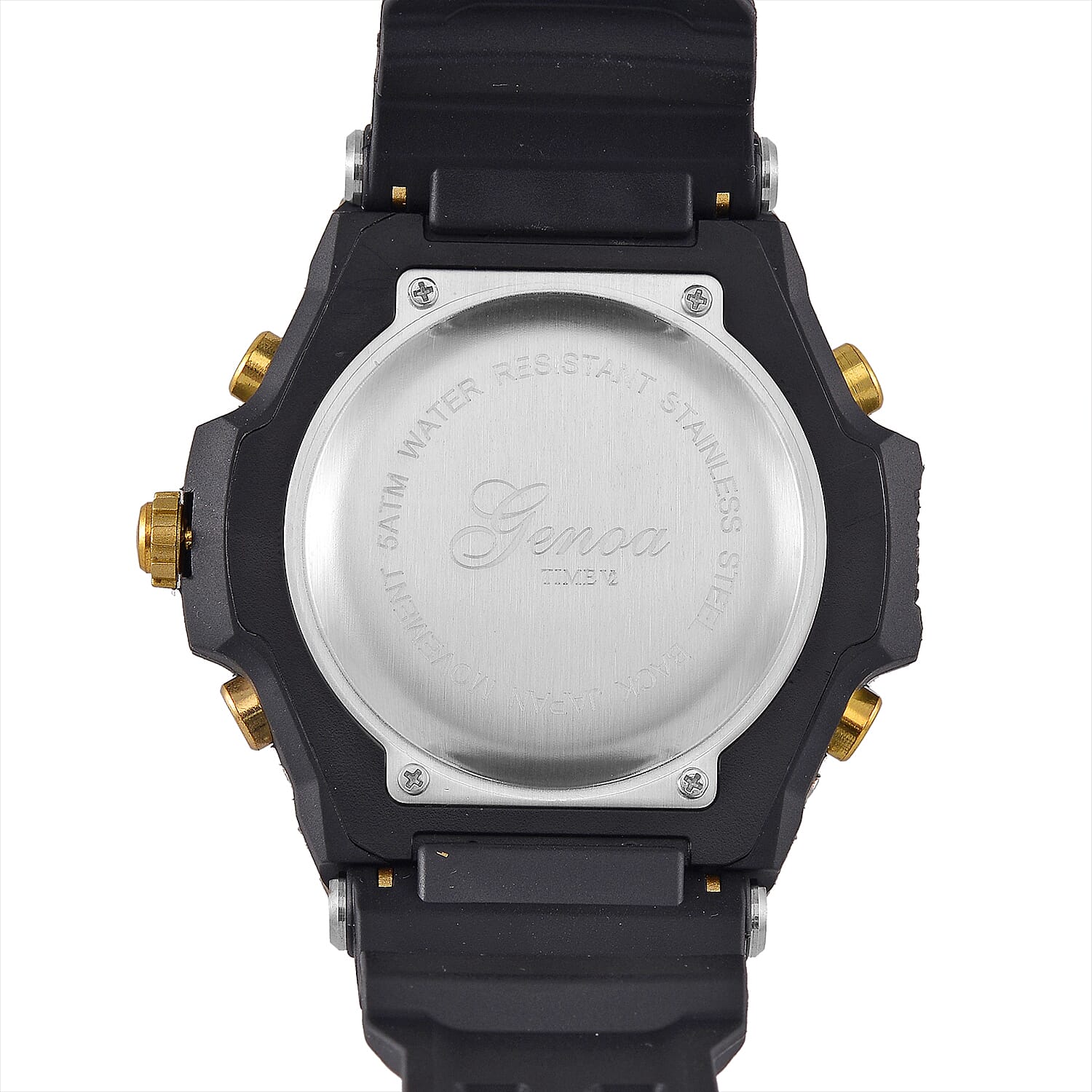 GENOA TIME V2 PC21S-Japanese & Electronic Movt. 5ATM Water Resistant Black Multifunctional Literal with LED Mens Watch with Black Strap & Stainless Steel Buckle GENOA TIME V2 PC21S-Japanese & Electronic Movt. 5ATM Water Resistant Black Multifunctional Literal with LED Mens Watch with Black Strap & Stainless Steel Buckle