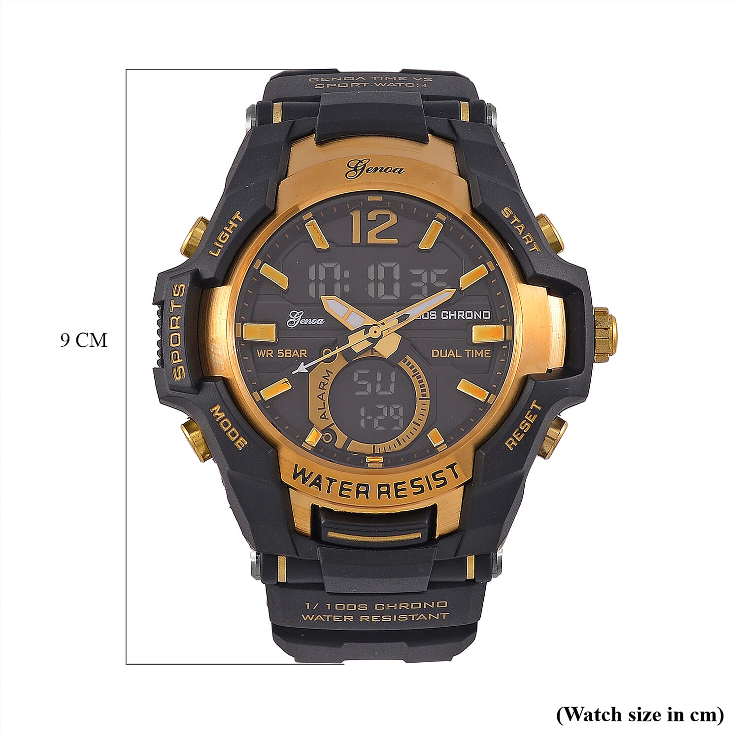 GENOA TIME V2 PC21S-Japanese & Electronic Movt. 5ATM Water Resistant Black Multifunctional Literal with LED Mens Watch with Black Strap & Stainless Steel Buckle GENOA TIME V2 PC21S-Japanese & Electronic Movt. 5ATM Water Resistant Black Multifunctional Literal with LED Mens Watch with Black Strap & Stainless Steel Buckle
