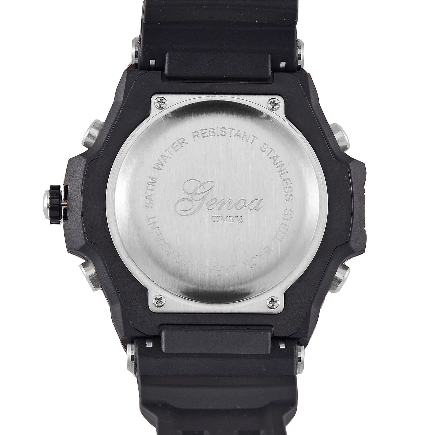 GENOA TIME V2 PC21S-Japanese & Electronic Movt. 5ATM Water Resistant Black Multifunctional Literal with LED Mens Watch with Black Strap & Stainless Steel Buckle GENOA TIME V2 PC21S-Japanese & Electronic Movt. 5ATM Water Resistant Black Multifunctional Literal with LED Mens Watch with Black Strap & Stainless Steel Buckle